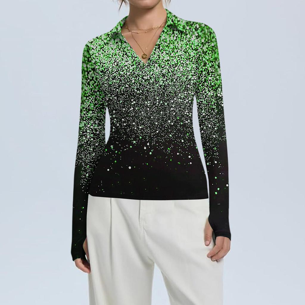 Haut pour femme à la mode et décontracté, imprimé, col en V, manches longues, boutonnage sur le devant