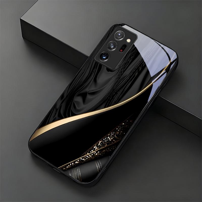Silk Golden Line Black Phone Case For Samsung Galaxy Note 10 20 A 06 A07 12 A13 A14 A15 A16 A17 A22 A23 A24 A25 A26 Glass Cover