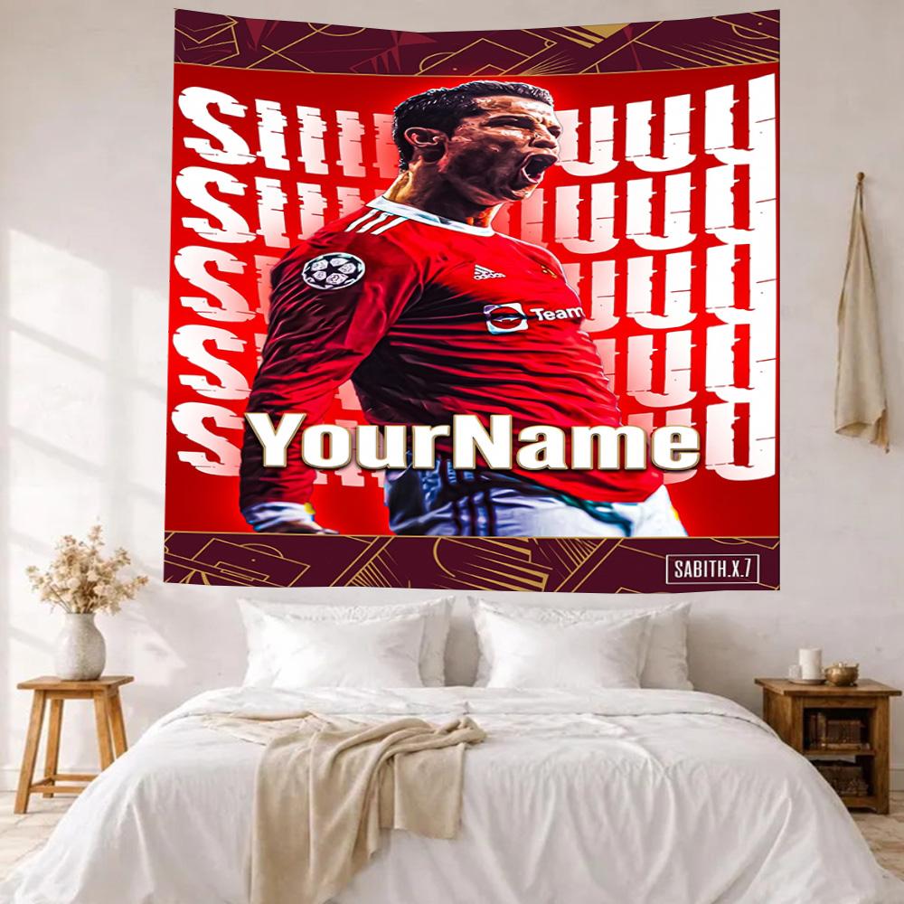 Cristiano Ronaldo Custom Your Name Wall Decor Tapestry Art For Pet Memorial Birthdaywedding Party Backdrop Family Gift
