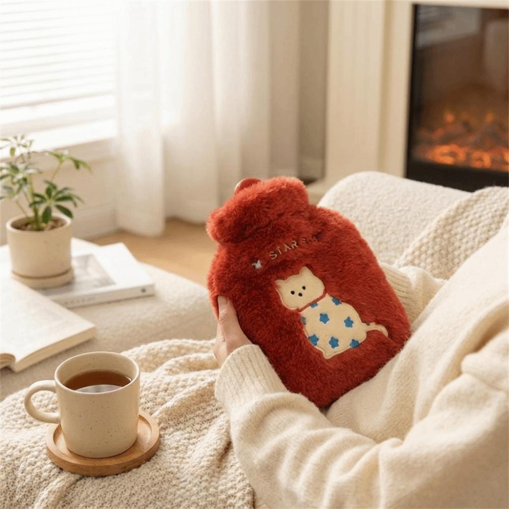 Kitten Embroidery Hand Warmers Handheld Hot Water Bag Portable Warm Water Bag  Belly Warmer