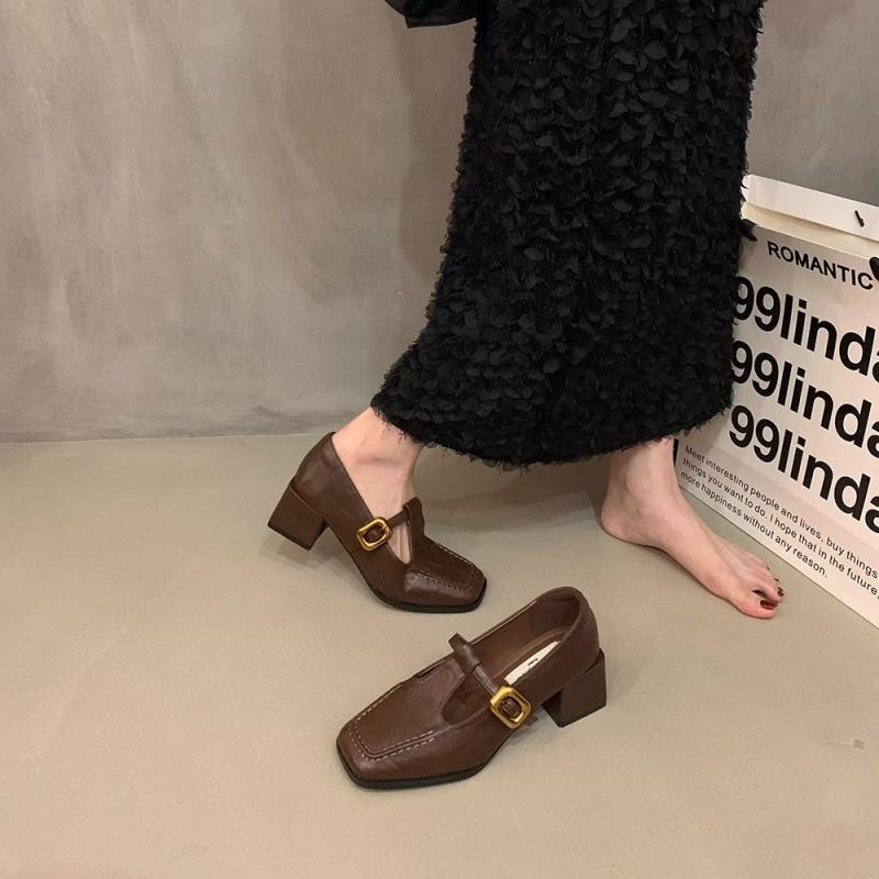

Нишевый дизайн, туфли-лоферы на толстом каблуке, ранняя осень, квадратный носок, маленькие кожаные туфли, французские ретро туфли Мэри Джейн, женская обувь 39