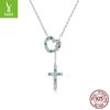 S925 Sterling Silver Love Cross Necklace, Adjustable Platinum Plated Collarbone Chain Bsn244