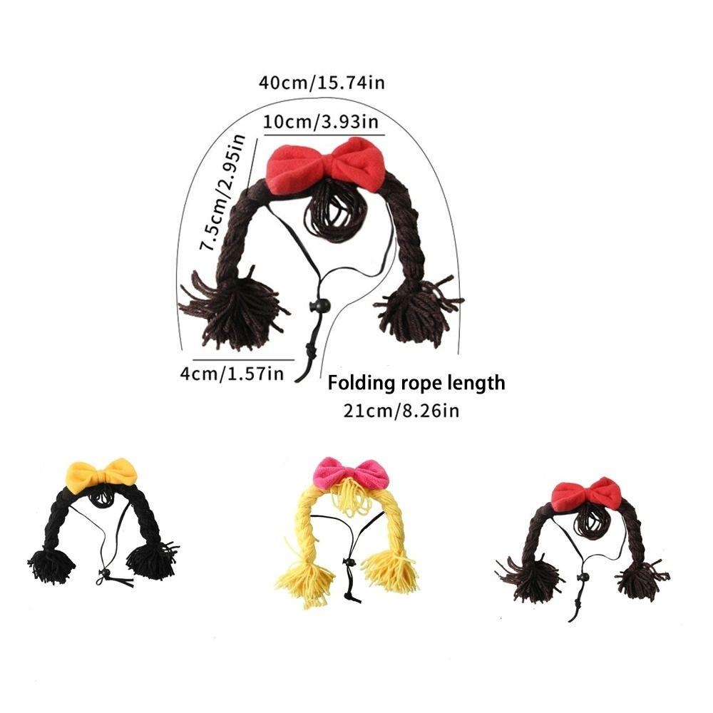 Double Braids Pet Wig Braid Bow Pet Headgear Pet Dress Up Cat Funny Headpiece  Cosplay Events