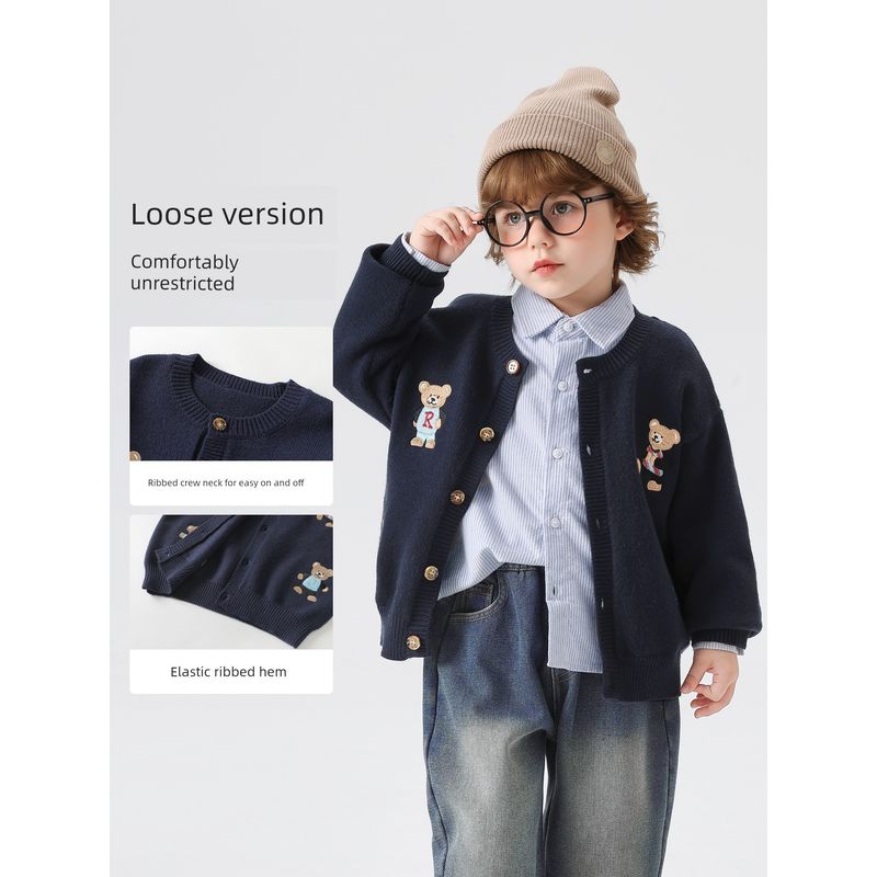 Right European Style Boys' Preppy Knitted Cardigan Sweater Jacket Autumn Children's Baby Top Autumn Style