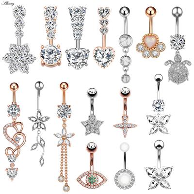 Alisouy 1pc Zircon Sexy Belly Ring Heart Flower Star Cross Navel Piercing Surgical Steel Women Belly Button Rings Body Jewelry