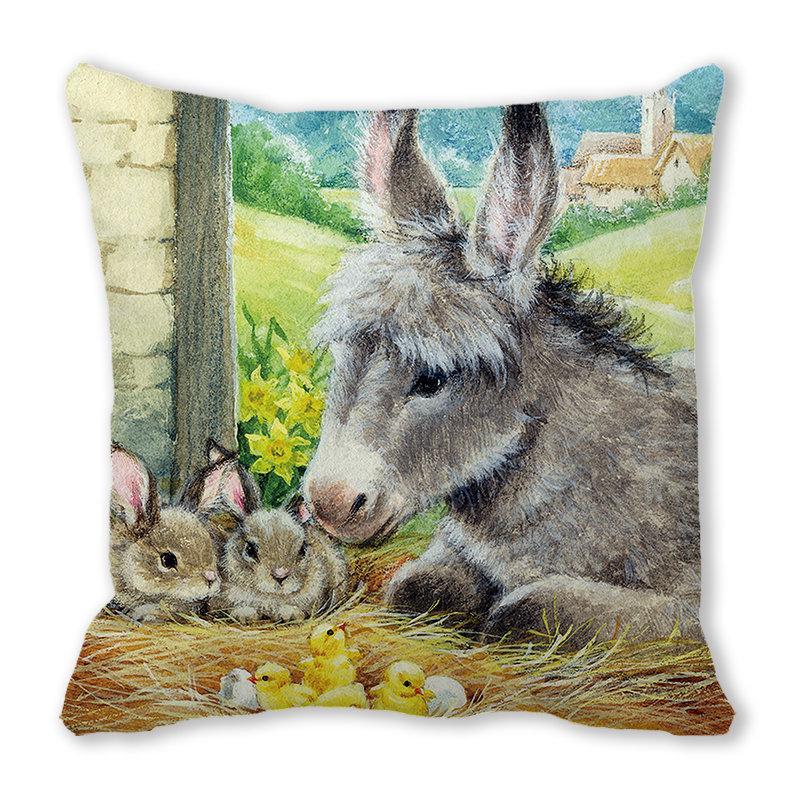 Pernă de canapea cu aspect de piele de piersică, model Crăciun Fericit, pisică și animal - ZT422