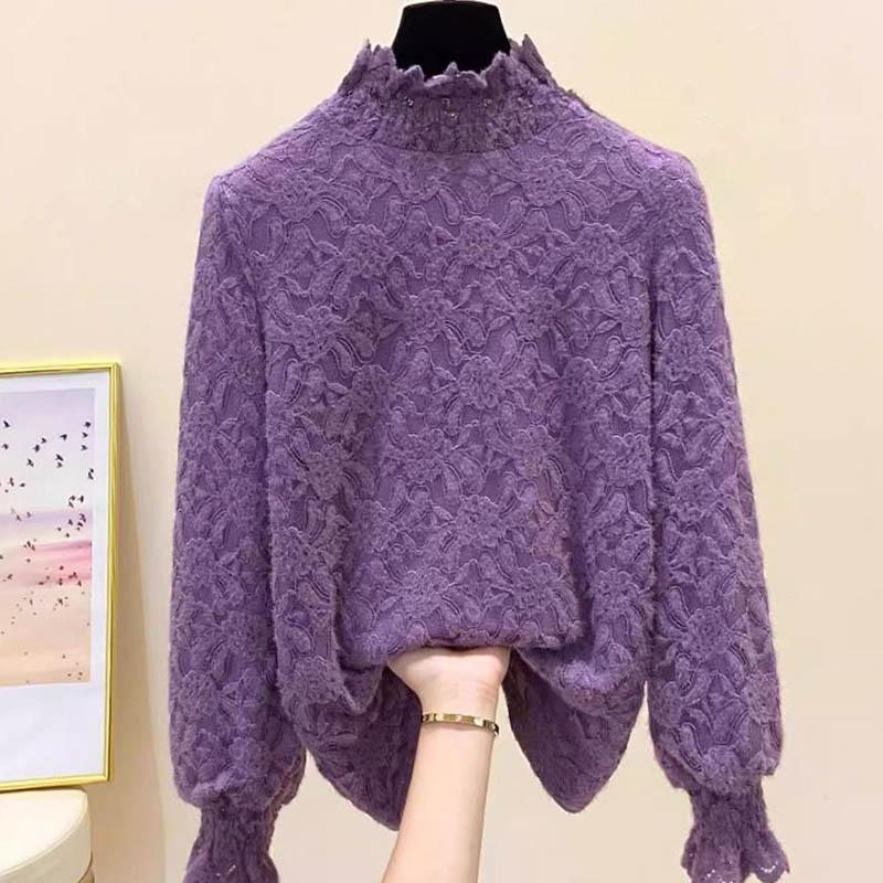 Sweatshirt for Women Cotton Oversize Fleece Loose Casual Long Sleeve Round Neck Half-high Collar Top Sweatshirt