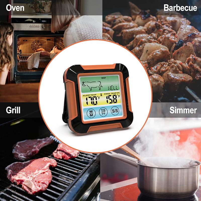 Digital Food Thermometer Kitchen BBQ Baking Thermometer Oven Meat Thermometer Stainless Steel Probe Alarm Timer Cooking Tools