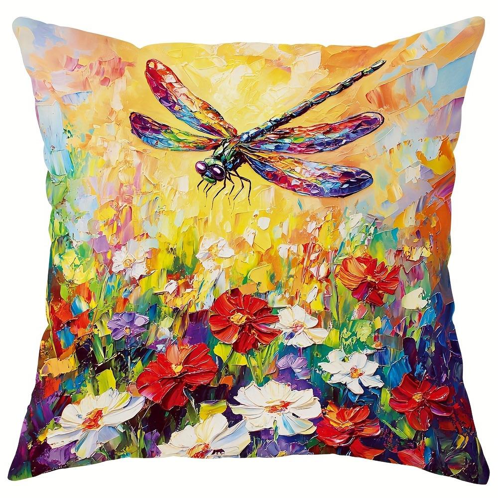 Artistic Hummingbird & Wildflower PillowcasesLiving Room Sofa Cushion Cover, Soft and Comfortable, Bedroom Room Decoration