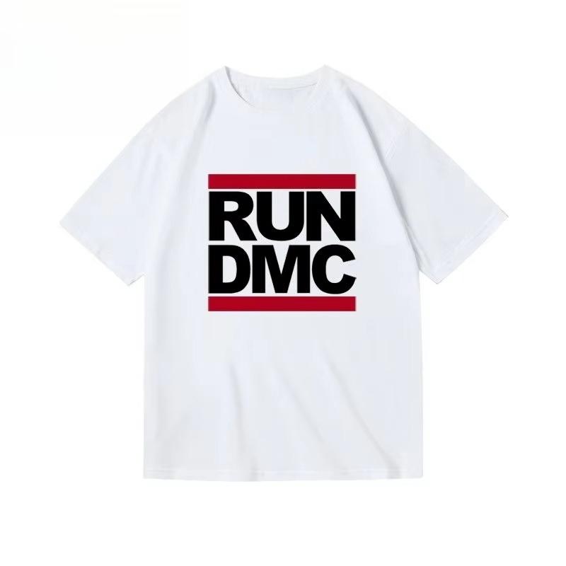 American Trendy Brand West Coast RUN Printed DMC Rock Hip Hop Rap Mens and Womens Pure Cotton Crew Neck Shortsleeved Tshirt