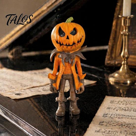 Dark Atmosphere Home Decoration Halloween Pumpkin Man Figurine, Retro Gentleman Head Resin Statue Holiday Gift for Lovers Ornament, Spooky Desktop
