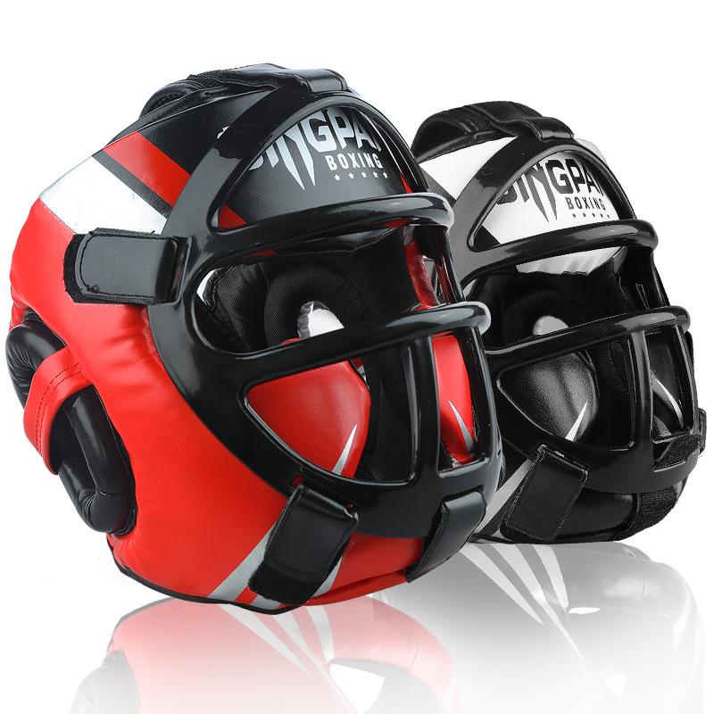 

Kingpad Enclosed Boxing Headgear: Full Face Shield Protection for Adult Combat, Muay Thai, and Training. Large синій