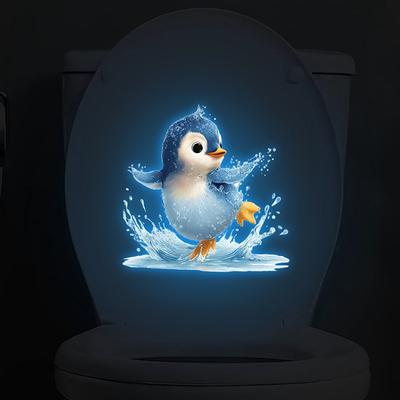 Glow-In-The-Dark Penguin Toilet Sticker Bathroom Decal Self-Adhesive Removable Luminous Wall Sticker Home Decoration