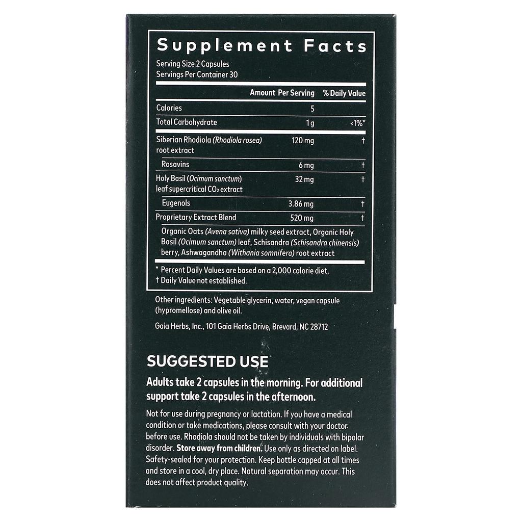 Gaia Herbs, Adrenaline Health, Dietary Supplements, 60 Vegetarian Liquid Phyto Capsules