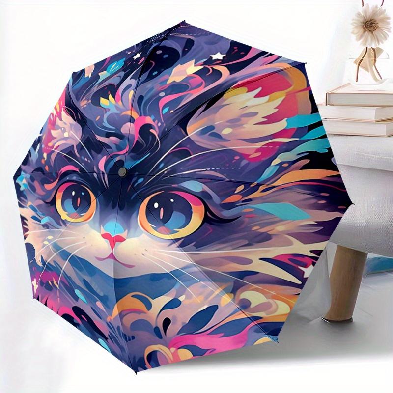 1pc antasy Cat Landscapes Automatic Opening and Closing Fashion Umbrella - Small Umbrella Suitable for Various Occasions Y004