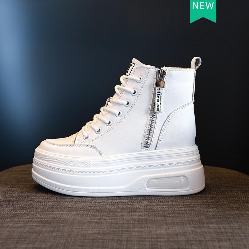 8CM  New Fashion Women Combat Boot Platform Sneakers Spring Autumn Warm Fur Winter Ankle Booties Genuine Leather Women Shoes