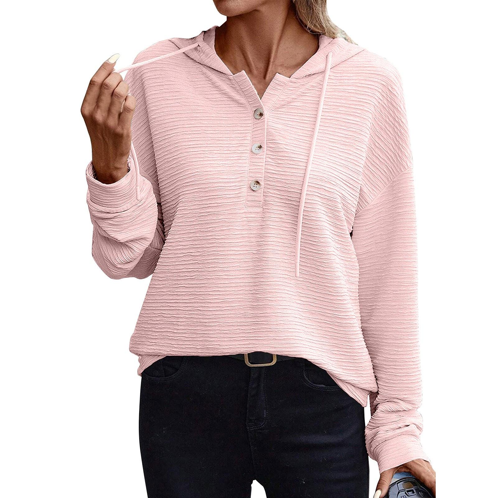 

Женская модная однотонная толстовка с капюшоном и длинным рукавом, повседневная длинная футболка с заниженной линией плеч M розовый