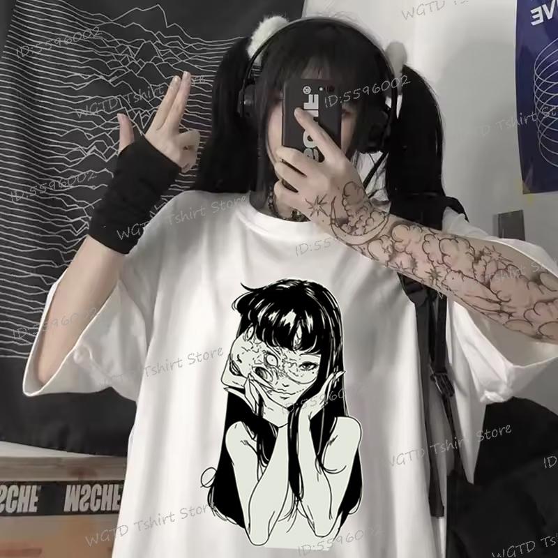 New Anime Tomie Print Top Tees Men Women Vintage Print Streetwear Hip Hop Tshirt Fashion Comic Tomie Y2K Graphics T-shirt Unisex