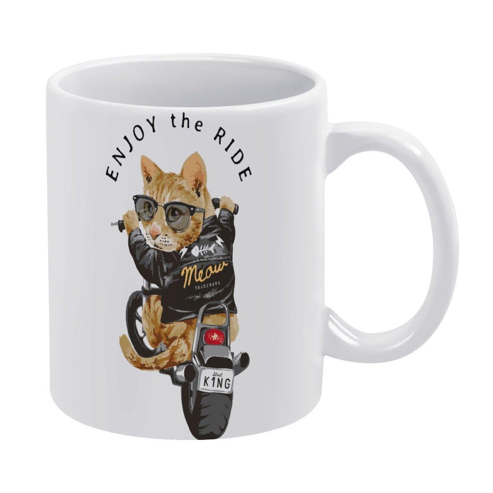 

1Pack 11oz White Ceramic Mug With Double-Sided Printed Details Durable Coffee Cup Great For Home Office Gift Use белый