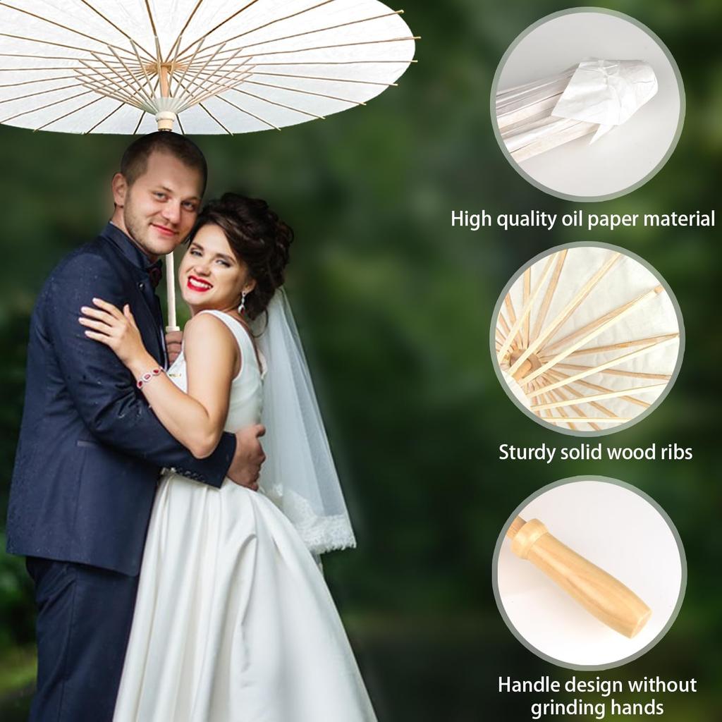 10 PEZZI Ombrelli Parasole Matrimonio Foto Cosplay Accessorio Ombrello di Carta Olio Fai da Te Ombrello Bianco Estate Bianchi Festa Spiaggia Decorazione