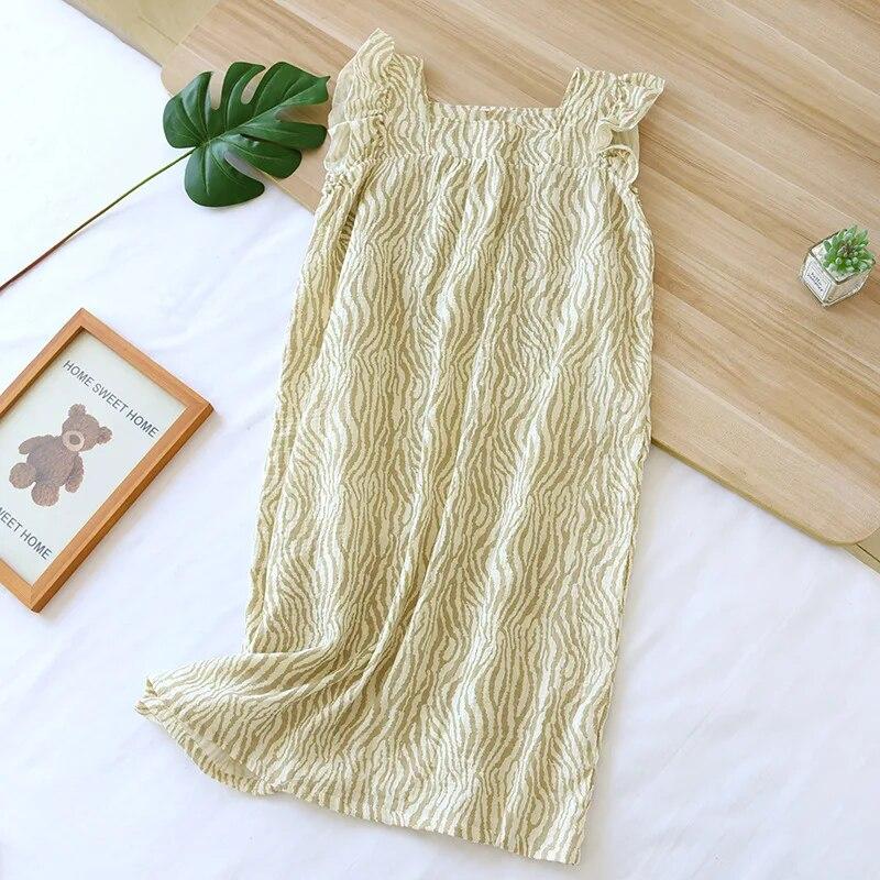 

2025 Лето Новая женская спальная юбка 100% Хлопок Креп Слинг Юбка Мягкая и удобная безрукавка Топ Домашнее платье для женщин XL