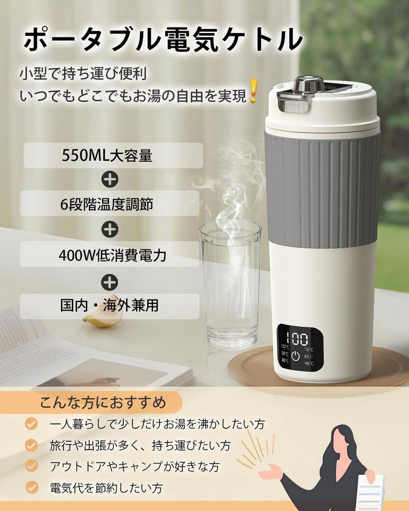 Aliliy Portable Electric Kettle, 550ml Large Capacity, International Voltage, 6 Temperature Settings, Automatic Keep Warm, 400W Fast Boiling, Small Si