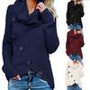 Long Sleeved Women Cardigan Turtleneck Knitted Sweaters Loose Pullovers Irregular Hem Buttons Tops