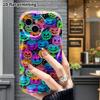Phone Case: 2D Flat, Fits iPhone 12 Pro Through iPhone 18, Phone Decoration, Neon Colorful Pumpkin, Perfect for Christmas and Halloween Gifts