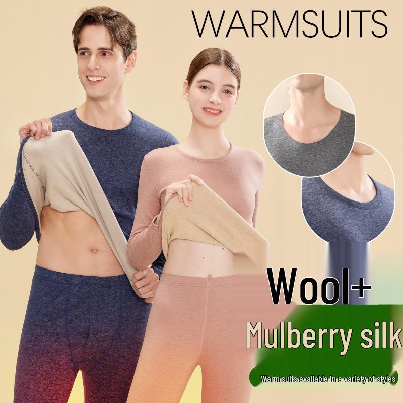 2025 Neue Wolle Seide Doppelseitiges Fleece Unterwäsche Set für Damen und Herren - Warme Herbstkleidung