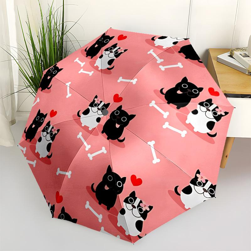 1pc Cat Bone Heart Pattern Umbrella Portable Home Essential Umbrella Folding Umbrella Durable Iron Frame yy251128025