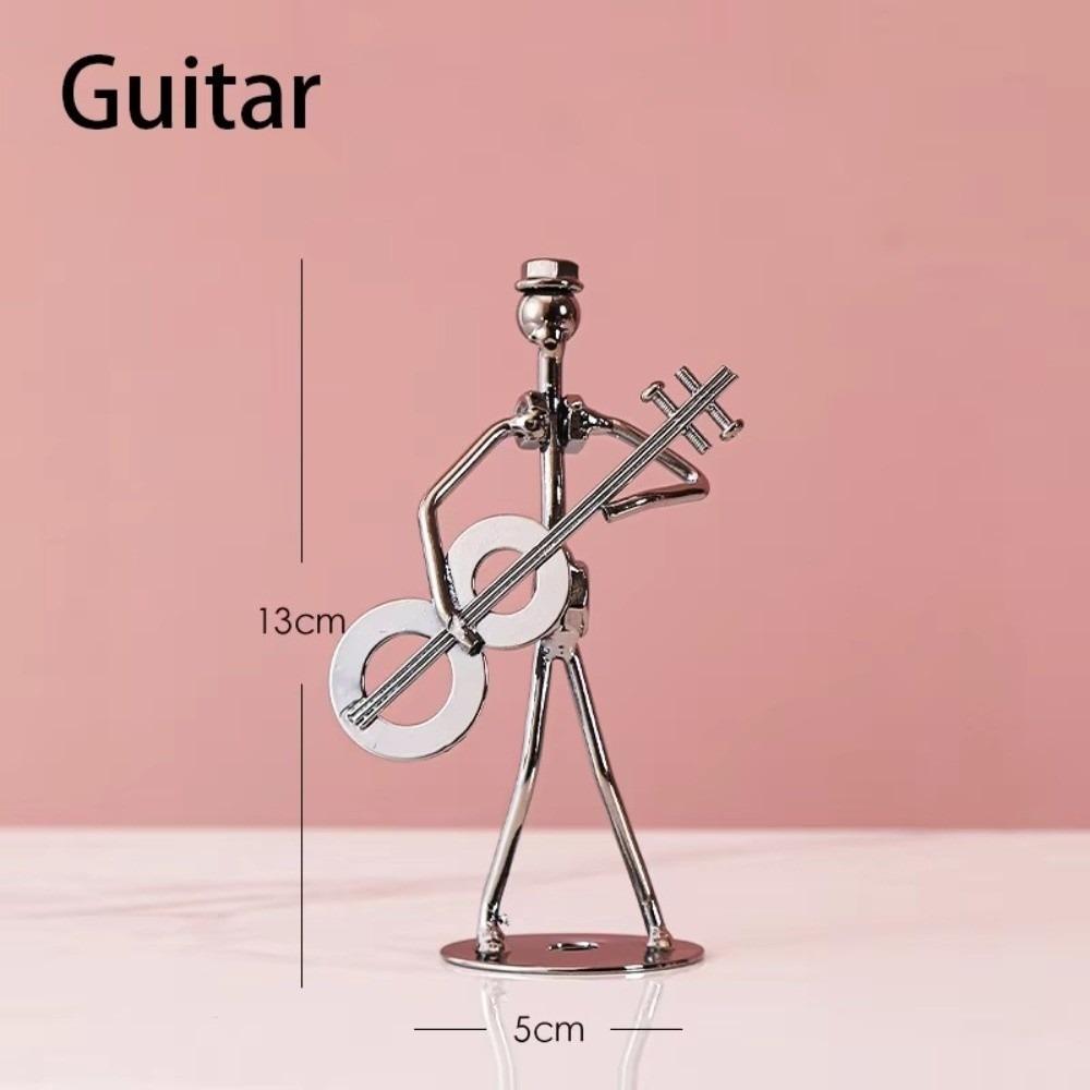 Metal Guitar Player Statue Violin Band Man Model Classical Guitar Decoration  Home Decor Scene