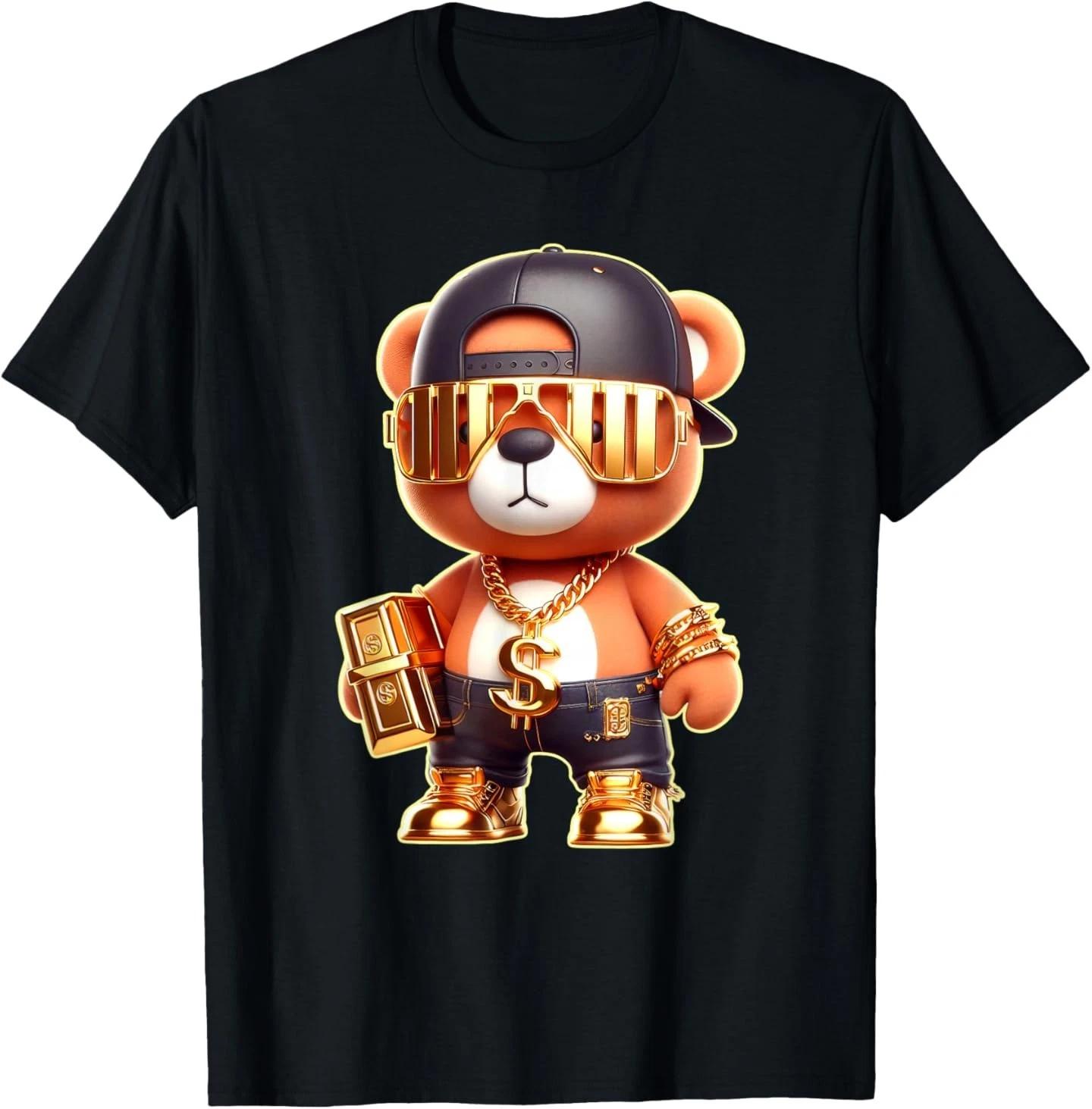 Golden Teddy Bear Golden Chain Money Sign Bars T- Shirt S
