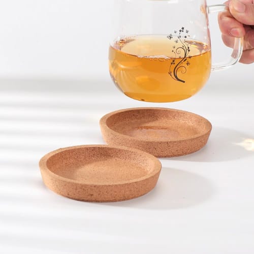 Samcos Round Cork Coasters, Pack of 12, 10cm Diameter, Heat-Resistant, Rounded Edges for Coffee Tables, Glasses, Mugs, Restaurants, Home, Cafes