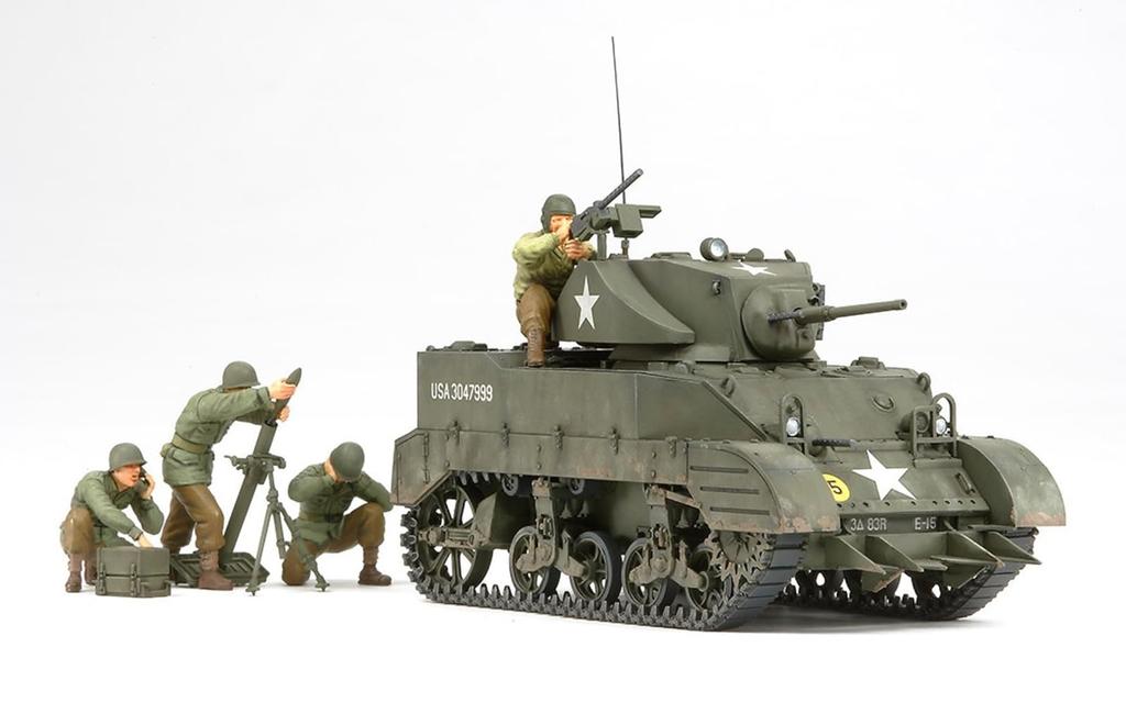 Tamiya Military Miniature Series 313 Army Light Tank M5A1 Hedgehog Pursuit Set with 4 Plastic Model Kit 35313 1/35 No. U.S. Figures,