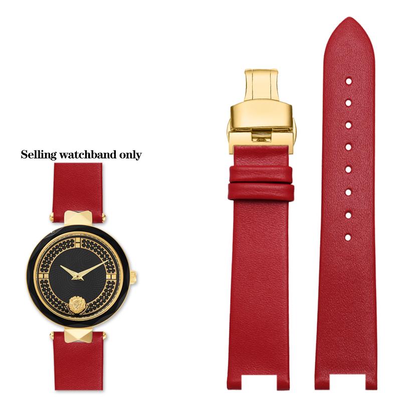 16*10mm Notched Genuine Leather Watchband for Ver-sace Female VERSUS VSP490118 VSPCD2217 Watch Band Strap Bracelet Blue White