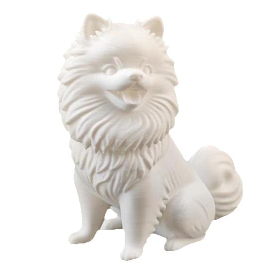 Yousheng 3D Printed Cute Pomeranian Dog Figurine, White Twisting Head Puppy Statue, Small Desktop Ornament for Home Office Desk Decor, Creative