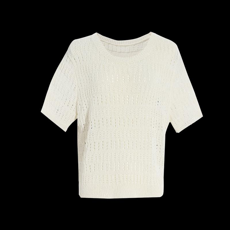 Ta Tu Women's Summer French Style Openwork Knit Short Sleeve Top