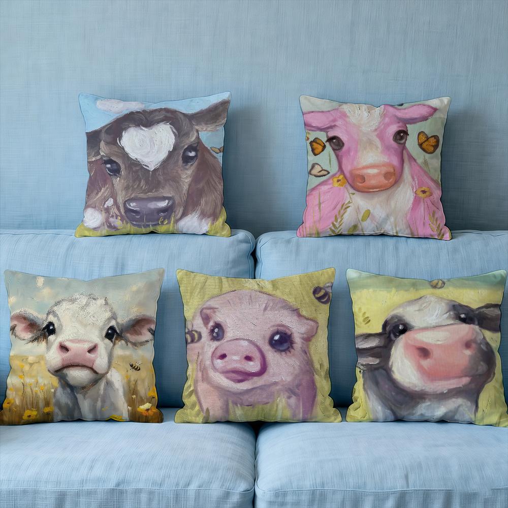 Cushion Cover Soft Pig Case Sofa Living Room Home Cute Comfortable Sheep Office Decor Protective Art Cow Pillow