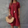 Women's Summer Casual Solid Color Round Neck Short Sleeve Mid-length Loose Dress