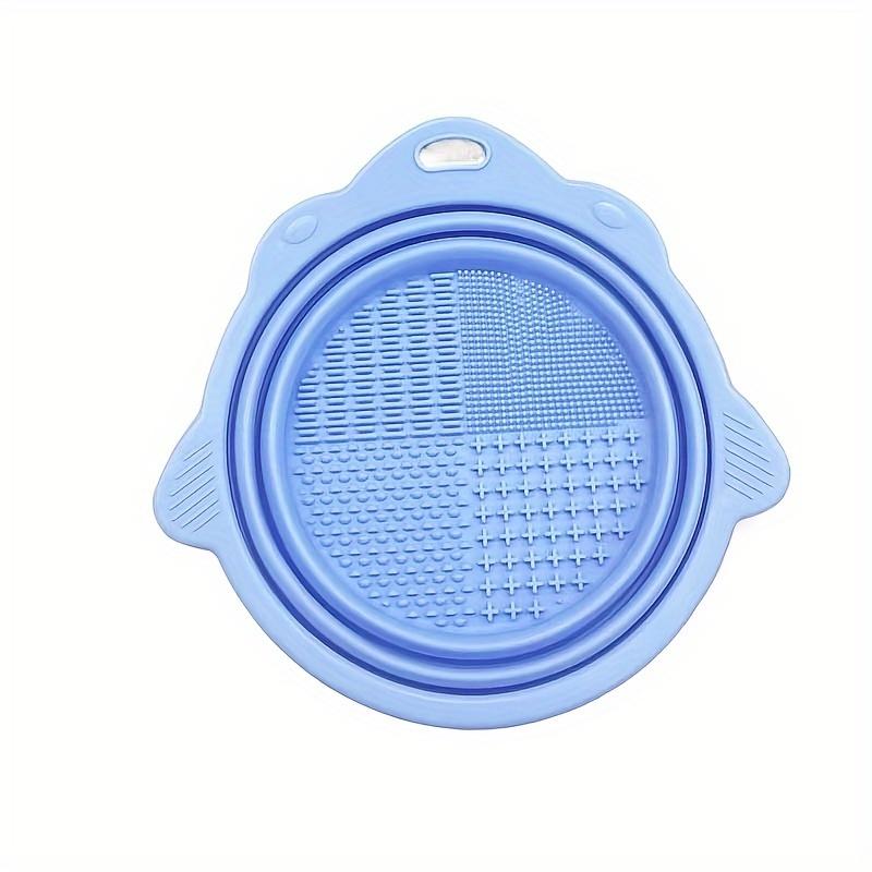 1pc Multi-functional Silicone Makeup Brush Cleaning Bowl Powder Puff Beauty Washing Scrubber Pad with Folding Brush Holder