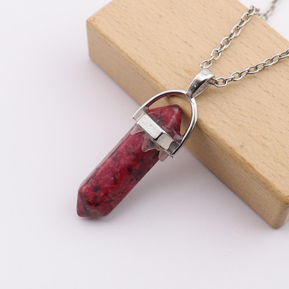 Handmade Amethyst Rose Quartz Hexagonal Pillar Pendant Necklace (N760)