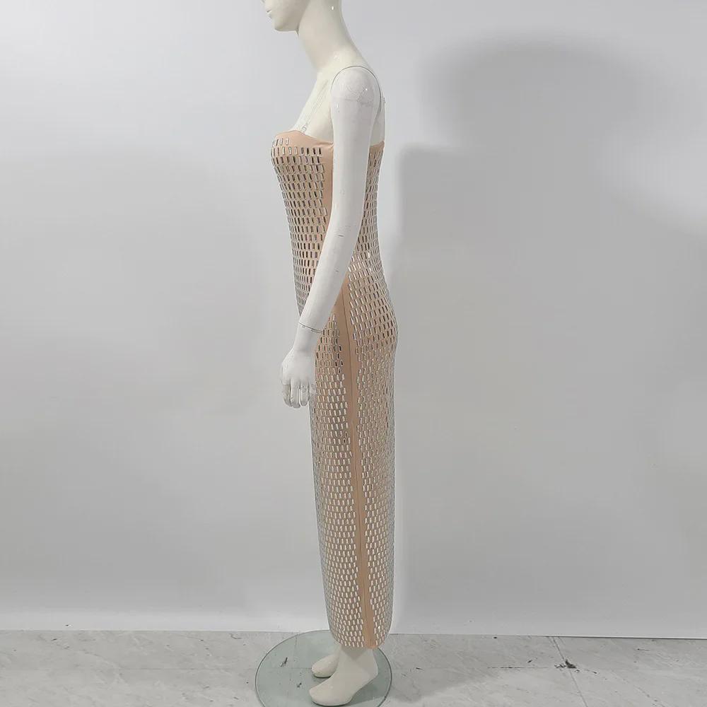 Sparkling Diamond Tube Top Party Dress – Medium-Length Evening Wear