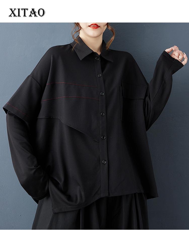 Xitao Black Irregular Patchwork Female Blouse GJ1248