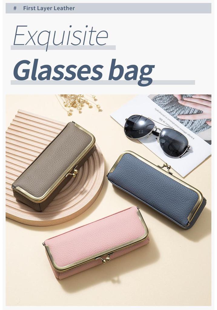 Estuche Creativo para Gafas de Cuero Genuino - Portátil, Cierre de Alta Gama para Gafas de Sol y Lápices de Cejas