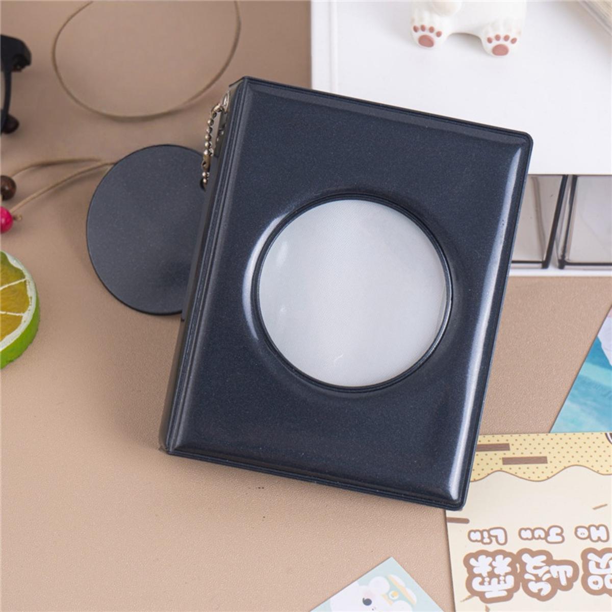 

1pc 3 Inch Cute Photocard Holder Circular Hollow Mirror Surface Photo Card Album Kpop Photocards Collector Book Mini Idol Pictures Storage Case one size чёрный