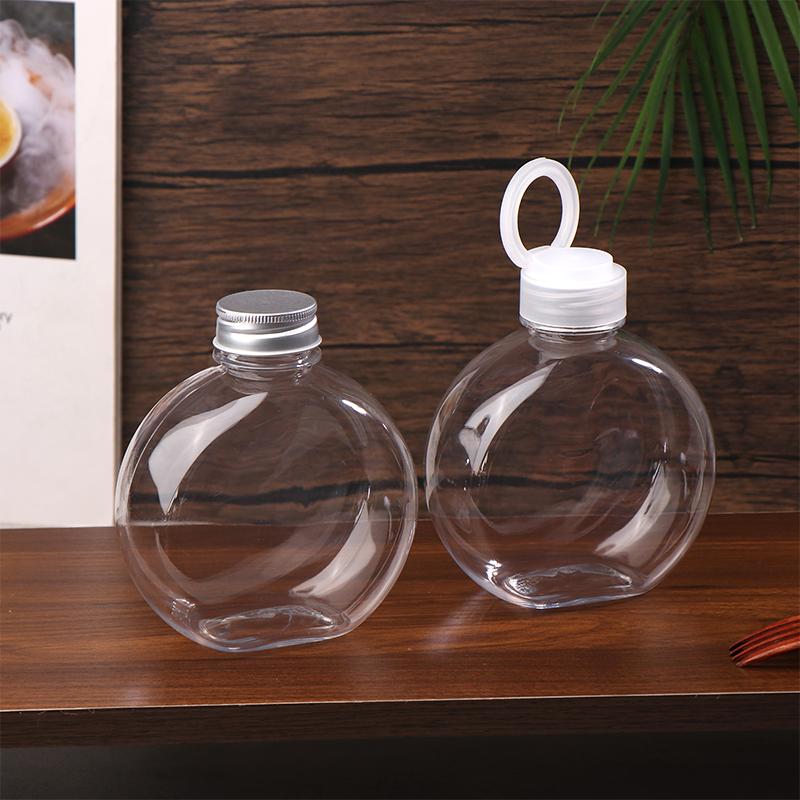 320/500Ml Flat Round Water Bottle Clear Milk Tea Coffee Bottle Drinking Bottles Portable Pet Juice Drink Bottle