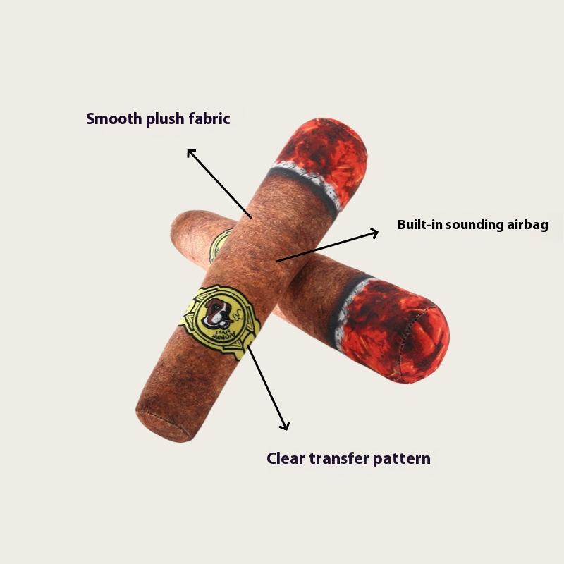 Plush Cigar-Shaped Sound-Making Toy for Teeth Grinding Cleaning Teeth, Tearing and Biting Simulated Pipe Shape, Built-In Clicker