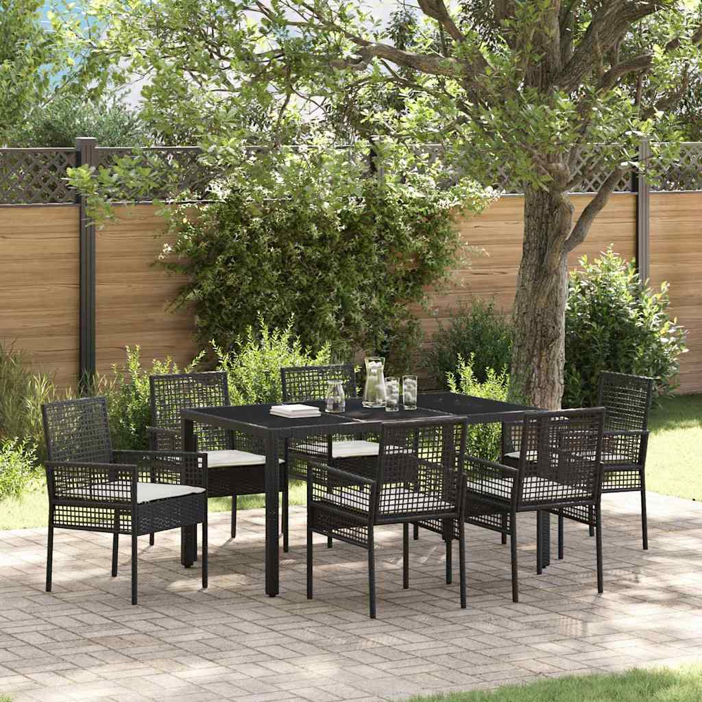 Garden Dining Set 7 pcs Black Poly Rattan