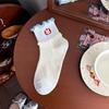 Spring-Summer Korean Style Red Embroidered Cartoon Cotton Ruffle Socks for Women