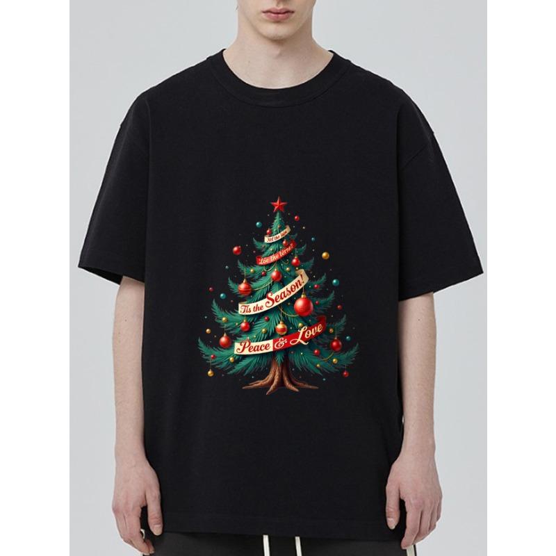 

Футболка с рождественской елкой Черная рождественская елка с текстом «Мир и любовь» Праздничная сезонная одежда XXXXL